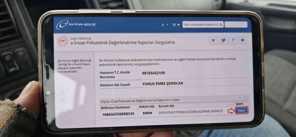 psikoteknik sorgulama e-Devlet ekranı — psikoteknik belgesi sorgulama adımları